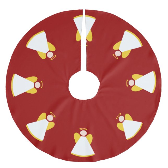 Christmas Holiday Angels Red Gold White Xmas Brushed Polyester Tree Skirt (Front)