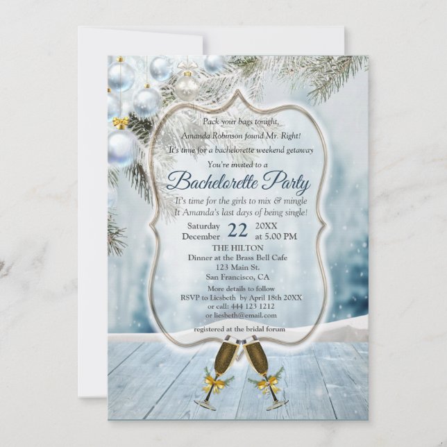 Christmas Holiday Bachelorette Party Invitation (Front)