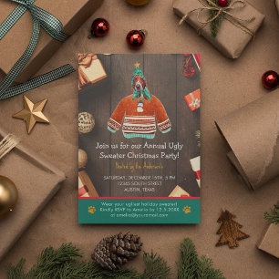 Christmas Holiday Basset Hound Ugly Sweater Party Invitation