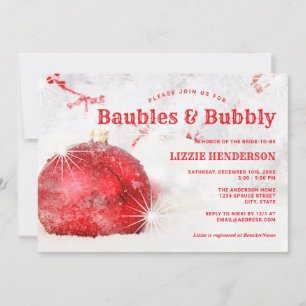 Christmas Holiday Baubles Bubbly Bridal Shower Invitation