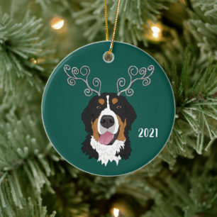 Christmas Holiday Bernese Mountain Dog  Ceramic Ornament