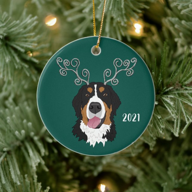 Christmas Holiday Bernese Mountain Dog  Ceramic Ornament (Tree)
