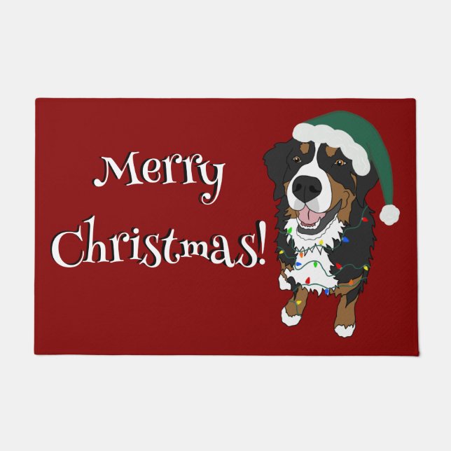 Christmas Holiday Bernese Mountain Dog Doormat (Front)