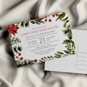 Christmas Holiday Berries Greenery Watercolor Invitation Postcard