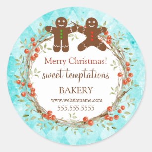 Christmas Holiday Berry Wreath Gingerbread Men Classic Round Sticker