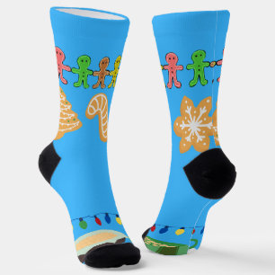 Christmas holiday blue gingerbread gifts socks