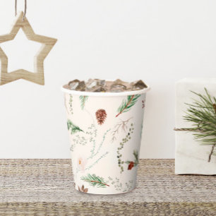 Christmas Holiday Boho Elegant Poinsettia Greenery Paper Cups