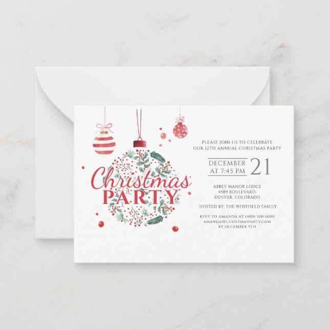Christmas Holiday Botanical Modern Holiday Party Card (Front)