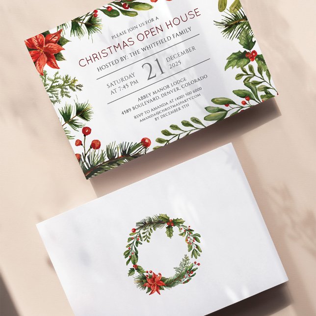 Christmas Holiday Botanical Party Invitation Flyer (Christmas Open House Botanical Holiday Party Invitation Flyer)