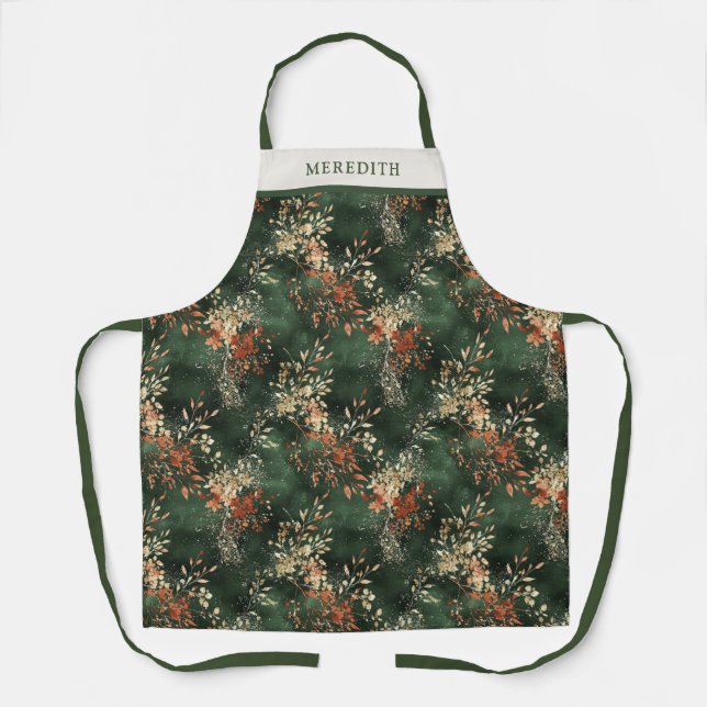 Christmas Holiday Botanical Personalised Apron (Front)