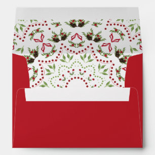 Christmas Holiday Botanical Pine Cones Holly Berry Envelope