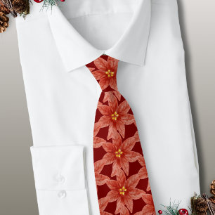 Christmas Holiday Botanical Red Floral Poinsettia Tie