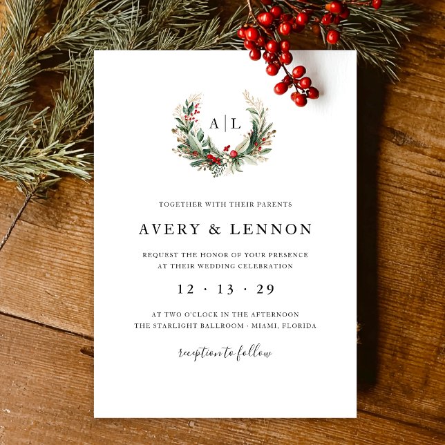 Christmas Holiday Botanical Wedding  Invitation (Creator Uploaded)