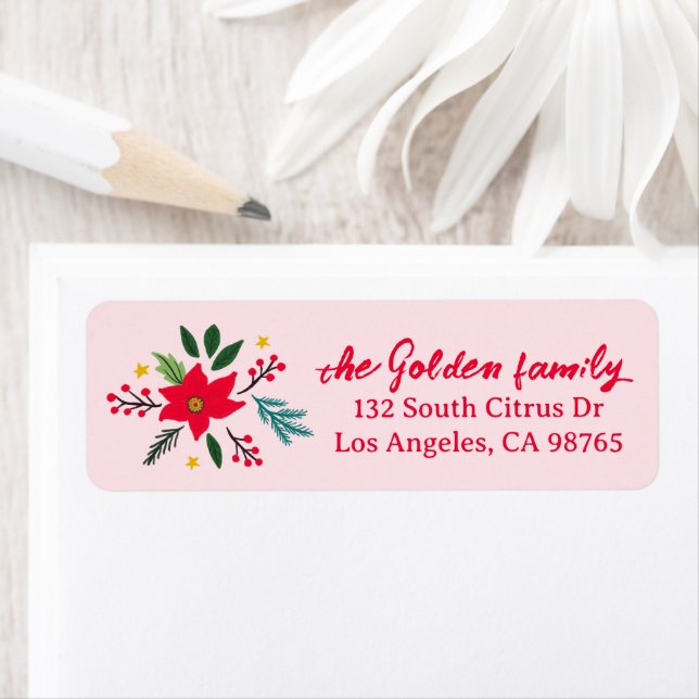 Christmas Holiday Botanicals Poinsettia CUSTOM Return Address Label (Insitu)