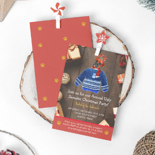 Christmas Holiday Boxer Dog Ugly Sweater Party Invitation
