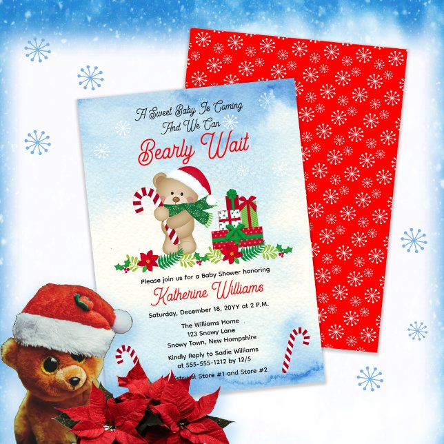 Christmas Holiday Boy Bear Bearly Wait Baby Shower Invitation (Creator Uploaded)