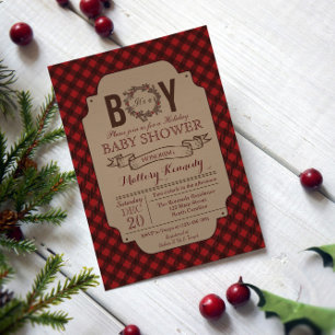 Christmas Holiday Boy Plaid Baby Shower Invitation