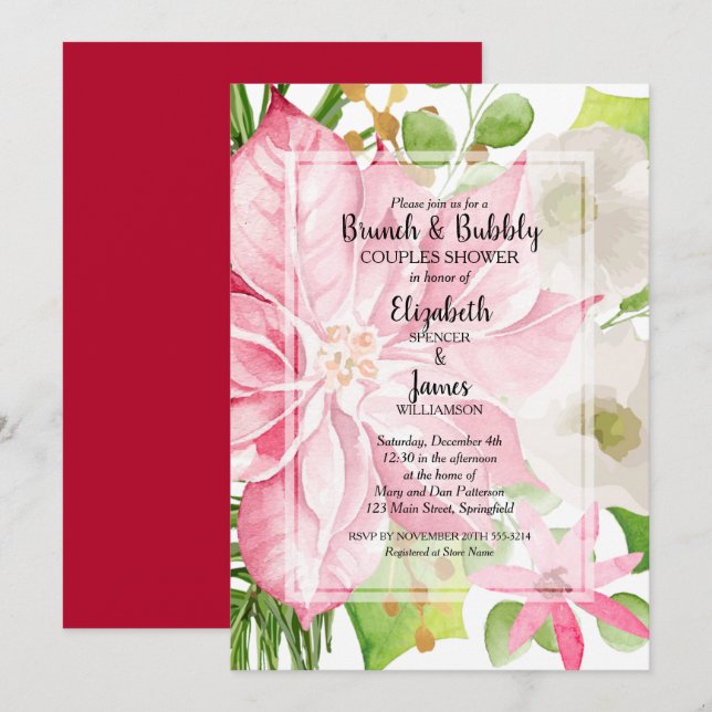 Christmas Holiday Brunch and Bubbly Couples Shower Invitation (Front/Back)