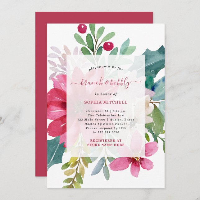 Christmas Holiday Brunch and Bubbly | Floral Invitation (Front/Back)
