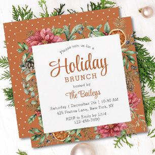 Christmas Holiday Brunch Festive Floral Invitation