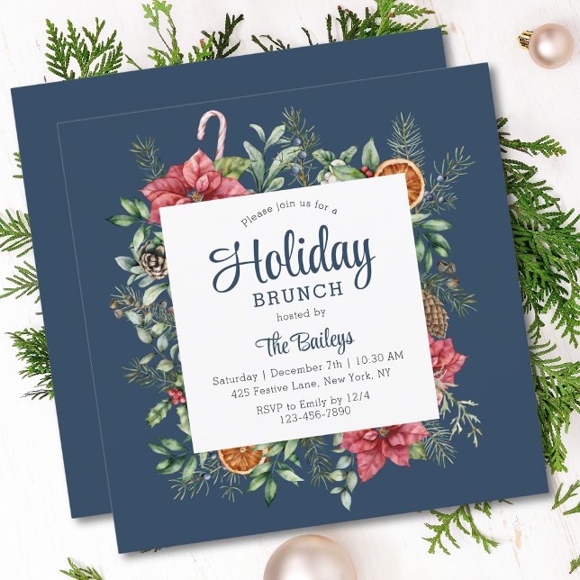 Christmas Holiday Brunch Festive Floral Invitation (Creator Uploaded)