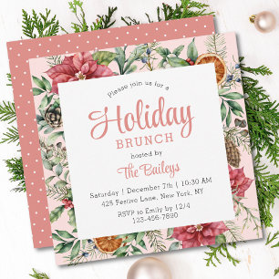 Christmas Holiday Brunch Festive Floral Invitation