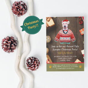Christmas Holiday Bull Terrier Ugly Sweater Party Invitation