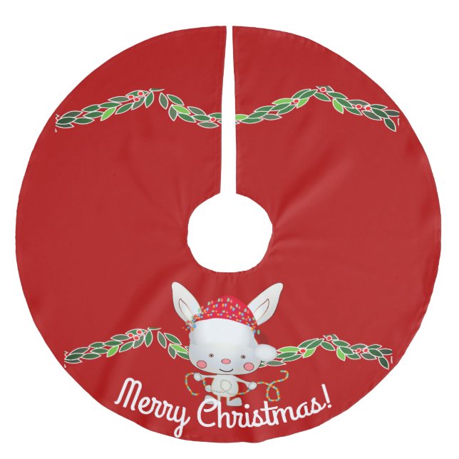 Christmas Holiday Bunny Brushed Polyester Tree Skirt (Front)