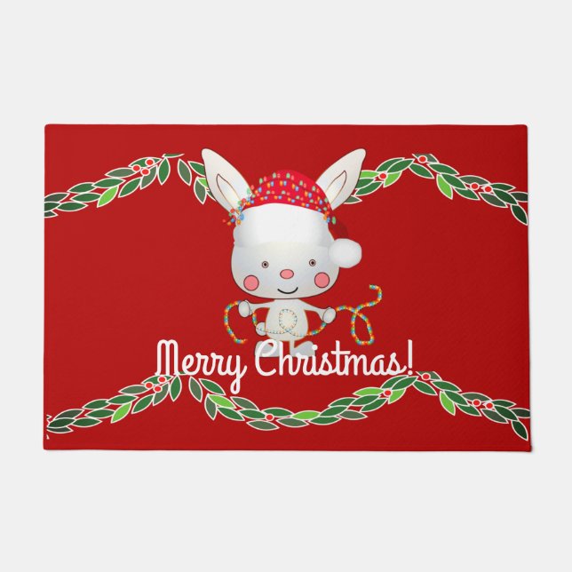 Christmas Holiday Bunny Doormat (Front)