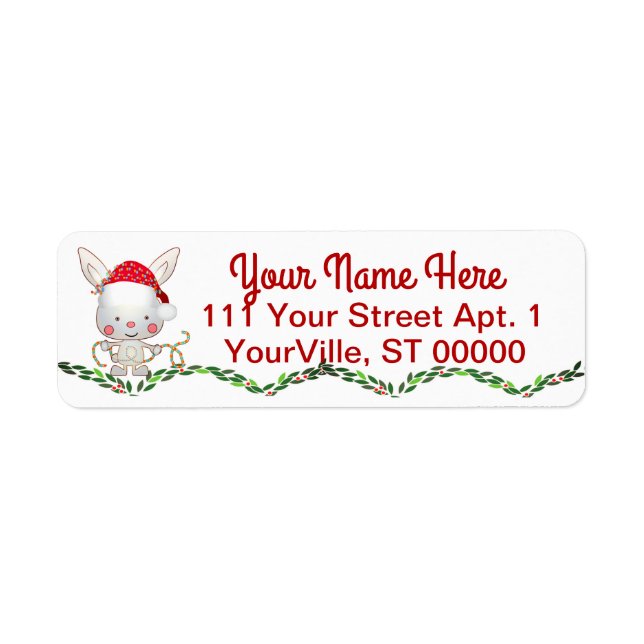 Christmas Holiday Bunny Return Address Label (Front)