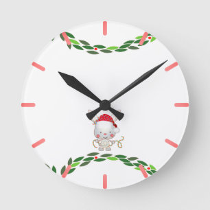 Christmas Holiday Bunny Round Clock