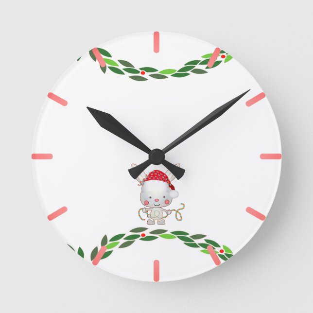 Christmas Holiday Bunny Round Clock (Front)