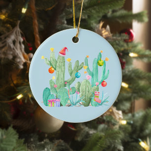 Christmas Holiday Cactus Southwest Desert Ceramic Ornament