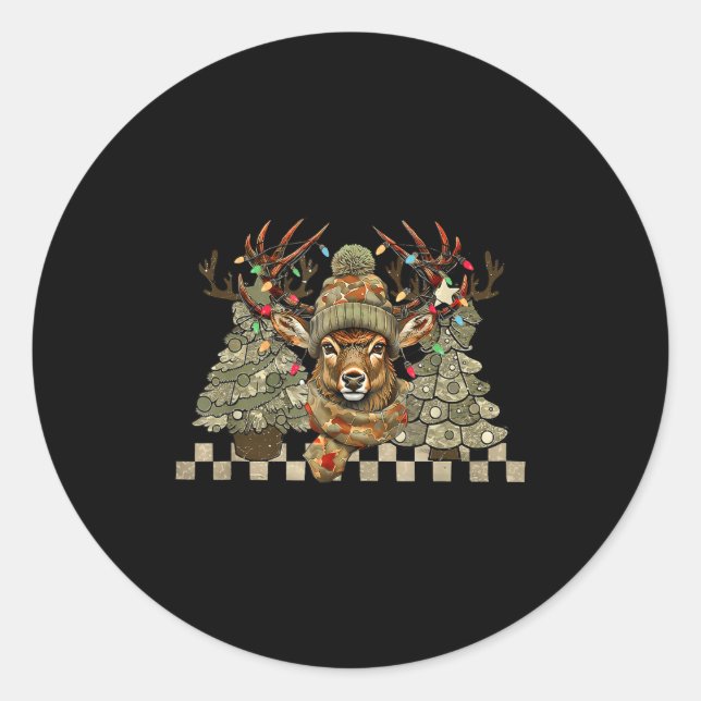 Christmas Holiday Camo Hunting Reindeer Deer Xmas  Classic Round Sticker (Front)