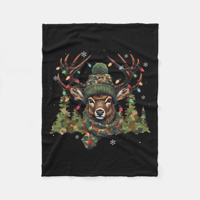 Christmas Holiday Camo Hunting Reindeer Deer Xmas  Fleece Blanket (Front)
