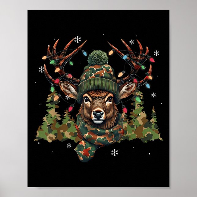 Christmas Holiday Camo Hunting Reindeer Deer Xmas  Poster (Front)