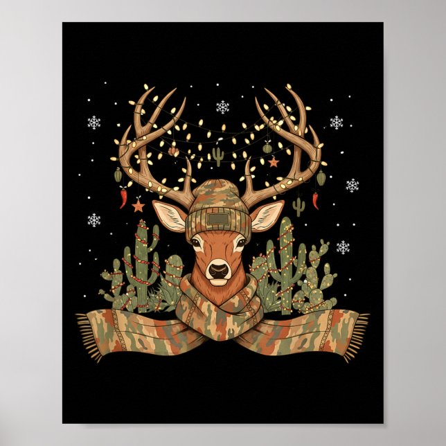 Christmas Holiday Camo Hunting Reindeer Deer Xmas  Poster (Front)