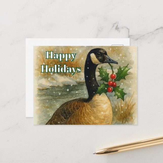 Christmas Holiday Canadian Goose Postcard (Front/Back In Situ)