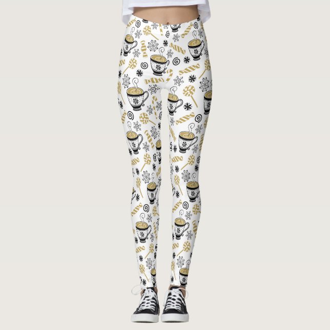 CHRISTMAS HOLIDAY CANDY CANE & HOT COCOA CUSTOM LEGGINGS (Front)