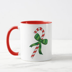 Christmas Holiday Candy Cane with Green Bow  Mug