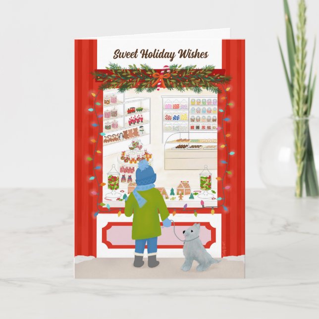 Christmas Holiday Candy Store Illustration Thank You Card (Front)
