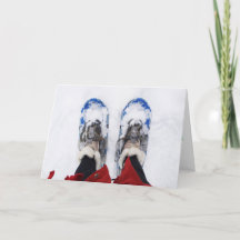 Christmas holiday card featuring snowshoes