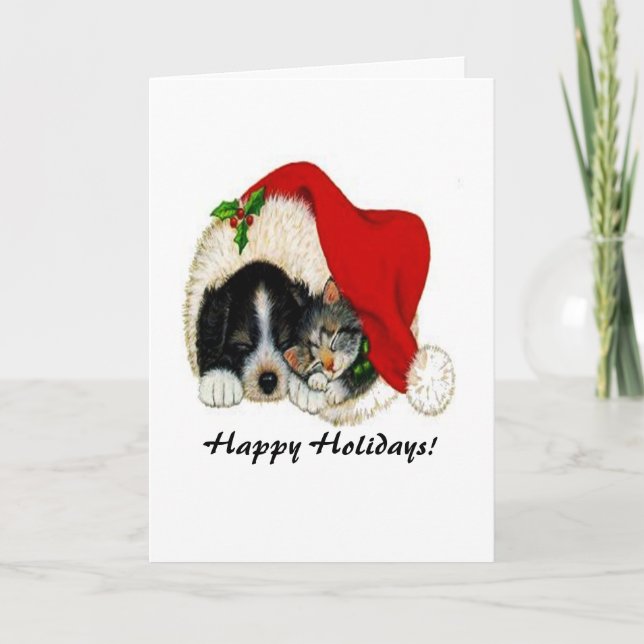 Christmas Holiday Cat and Dog Card (Front)