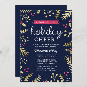 Christmas Holiday Cheer Navy Blue Party  Invitation