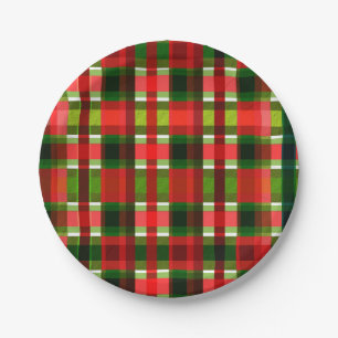 Christmas Holiday Chequered Squares Buffalo Plaid Paper Plate