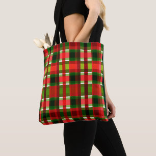 Christmas Holiday Chequered Squares Buffalo Plaid Tote Bag