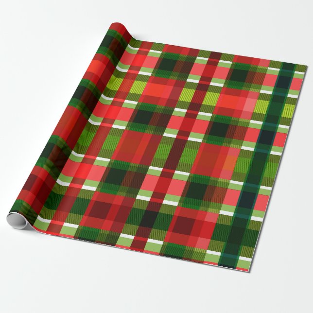 Christmas Holiday Chequered Squares Buffalo Plaid Wrapping Paper (Unrolled)