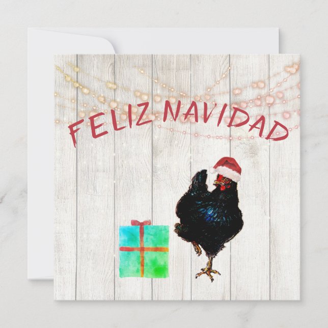 Christmas Holiday Chicken Rooster Spanish Greeting (Front)