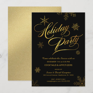 Christmas Holiday Cocktail Party Black & Gold Invitation