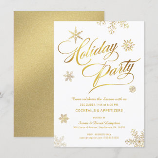 Christmas Holiday Cocktail Party Faux Gold Foil Invitation